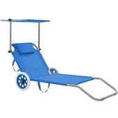 Furnicato Klappliege Mit Sonnenschutz Und Rädern Stahl Blau