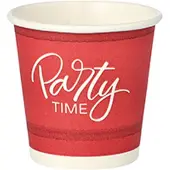 Papstar Trinkbecher aus Pappe, rot, 5 cl, "Party Time" | Folie (50 Stück)