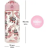 Baagl Panda Trinkflasche 500ml mit Strohhalm