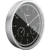 Mebus Funk-Wanduhr TinyTime, Thermo- und Hygrometer, 25 cm, Zifferblatt Schwarz, silbernes Gehäuse