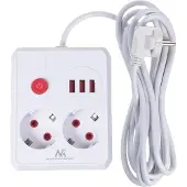 Macleans Steckdosenleiste Verlängerungskabel 2 Steckdosen + 3xUSB 110-240V AC 50/60Hz 2,1A max 2500W 3 m weiß MCE388 W