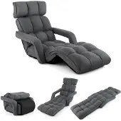 Costway Relaxliege 5-Fach einstellbar, Bodensessel Klappbar, Relaxsessel mit Armlehne Rückenlehne, Bodenliege, Dunkelgrau