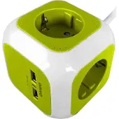 ORNO 4-fach Würfelverlängerung (Schuko) mit 2xUSB-Ladegerät 1,4 m grün