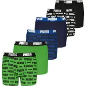 Puma Boxershorts "Boxershort Everyday Logo Print Boxers ECOM 6P 6er Pack", Jungen, Gr. 146-152, bunt (schwarz, blau, grün), Obermaterial: 95% Baumwolle CO. 5% Elasthan EL., Unterhosen Boxershorts