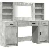 vidaXL Schminktischset mit LED 3 Stk. Beton Grau Holzwerkstoff