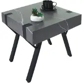 MCW Beistelltisch MCW-L54, Kaffeetisch Nachttisch Loungetisch Couchtisch, Eisen MDF 50x55x50cm Marmor-Optik grau