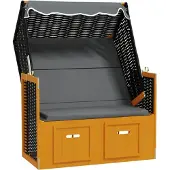 vidaXL Strandkorb mit Dach Poly Rattan & Massivholz Schwarz Anthrazit