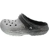 Crocs Classic Glitter Lined Clo Damen Clogs in Silber, Größe 37/38