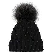 StyleBREAKER Bommelmütze "Strick Bommelmütze mit Perlen und Fleece Futter" 1 Stk.