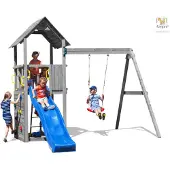 Fungoo Spielturm "Carol 2" grau mit Rutsche, Schaukel und Kletterwand
