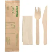 Papstar Besteckset, Holz "pure" : Messer, Gabel, Serviette in Papierbeutel