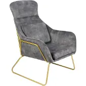 SalesFever Relax Sessel | inkl. Sitz- und Rückenkissen | Bezug Samtvelours | Gestell Metall | B 73 x T 80 x H 102 cm | grau – messingfarben