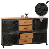 Mendler Sideboard MCW-N28, Kommode, Rollen 4 Schubladen, 3D-Struktur Industrial Retro Metall Holz 90x150x40cm schwarz, natur