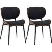 CLP 2er Set Esszimmerstuhl Enid mit Rückenlehne und Polsterung I Sessel walnuss/schwarz Material Stoff