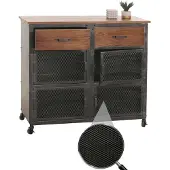 MCW Kommode MCW-N28, Schrank, Rollen 2 Schubladen, 3D-Struktur Industrial Retro Metall Holz 90x100x40cm schwarz, braun