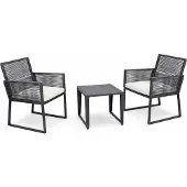 VCM 3-teilig Gartenmöbel Set, 2 Loungesessel mit Auflagen & Tisch 45x45 cm, Metall & Polyrattan Optik, Outdoor geeignet für Balkon & Terrasse - Fidola