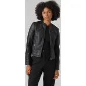 Vero Moda Lederimitatjacke "VMFAVODONA AW23 COATED JACKET NOOS", Damen, Gr. S (36), schwarz, Web, Obermaterial: 100% Viskose, unifarben, kurz, Jacken Lederimitatjacke
