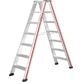 Hymer Stufenstehleiter, beidseitig begehbar, 2x7 Stufen, senkr. Höhe 1,60 m, Reichhöhe 3,14 m, Gewicht 9,5 kg