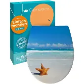 Calmwaters WC Sitz Motiv Seestern einfache Montage, Toilettendeckel bis 250 kg, EU, antibakterieller Duroplast, Absenkautomatik, 2 Montage Optionen, abnehmbar, Klobrille, oval
