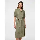 Pieces Hemdblusenkleid "PCPIA 2/4 MIDI SHIRT DRESS WVN NOOS" Brusttasche mit Bindegürtel