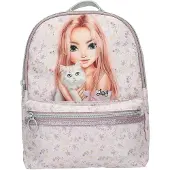Depesche 13962 TOPModel Blooming Kitty - Rucksack in Flieder, mit Model-Katze-Motiv und Blumenmuster, Tasche mit verstellbaren Trägern