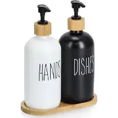 Zeller Spülmittelspender, (Set, 3 tlg.), Glas / Bambus, Füllmenge je 500 ml, inkl. Tablett