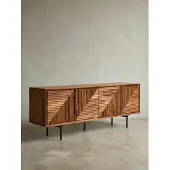 KADIMA DESIGN Lowboard "Spectrum", Sheesham Massivholz, 3D-Oberfläche, Stauraum, Edelstahl-Gestell. 140x33x54 cm |