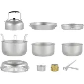 Atom Aluminium Sturmküche 10-teilig für Camping & Outdoor, Kasserolle 2 L, Bratpfanne Ø21,5 cm