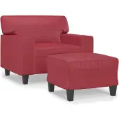 vidaXL Sessel mit Hocker Weinrot 60 cm Kunstleder
