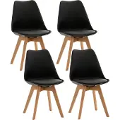CLP 4er Set Esszimmerstühle Linares gepolstert mit Rückenlehne Buchenholzgestell schwarz Material Kunststoff