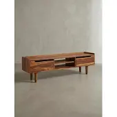 KADIMA DESIGN Massivholz-Lowboard für 60-Zoll TV, Sheesham, Stauraum, Schutzlackversiegelung. 145x35x43 cm |