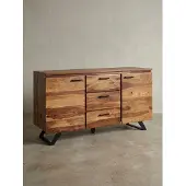 KADIMA DESIGN Stilvolles Sheesham Sideboard mit Baumkanten-Design, Metallgestell. 145x45x82 cm |