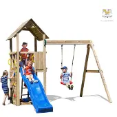 Fungoo , Spielturm "Carol 2", natur, mit Rutsche, Schaukel und Kletterwand