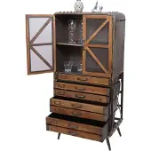 Mendler Hochschrank MCW-F91, Apothekerschrank Wohnzimmerschrank, Industrial Tanne Holz Metall 128x60x33cm, braun-schwarz