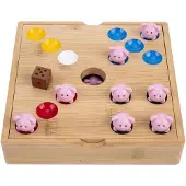 Engelhart Games Pig Hole Spiel - Bambus Familienspiel mit 60 Silikon-Schweinchen