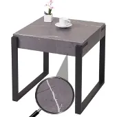 Mendler Beistelltisch HWC-L53, Kaffeetisch Nachttisch Loungetisch Couchtisch, Metall 51x50x54cm Marmor-Optik grau