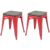 Proregal 2er-Set Hocker Inkl. Holz-Sitzfläche Metall Industriedesign Stapelbar Rot Metallhocker Sitzhocker