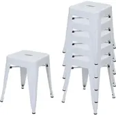 Proregal 6er-Set Hocker Sitzhöhe 46cm Metall Industriedesign Stapelbar Weiß Metallhocker Sitzhocker