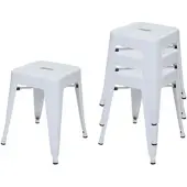 Proregal 4er-Set Hocker | Sitzhöhe 46cm | Metall, Industriedesign, stapelbar | Weiß | Metallhocker Sitzhocker
