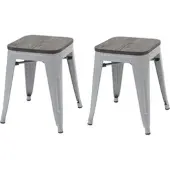 Proregal 2er-Set Hocker inkl. Holz-Sitzfläche | Metall, Industriedesign, stapelbar | Grau | Metallhocker Sitzhocker
