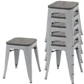 Proregal 6er-Set Hocker inkl. Holz-Sitzfläche | Metall, Industriedesign, stapelbar | Grau | Metallhocker Sitzhocker