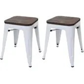 Proregal 2er-Set Hocker Inkl. Holz-Sitzfläche Metall Industriedesign Stapelbar Weiß Metallhocker Sitzhocker