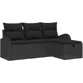 vidaXL Sofa Set 4 Stk. Schwarz Poly-Rattan