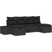 vidaXL Gartensofa-set mit Kissen 6 pcs Schwarz Poly-Rattan