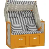 vidaXL Strandkorb mit Kissen Poly Rattan & Massivholz Weiß & Grau