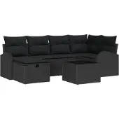 vidaXL Sofa Set mit Kissen mit Speicher Schwarz Poly-Rattan