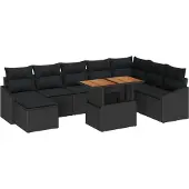vidaXL Garten-Sofa-Set 9 Stk. Schwarz Poly Rattan