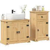 vidaXL 2-teiliges Badmöbel-Set "Corona" Massivholz Kiefer