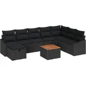 vidaXL Gartensofa-set 9 stk. Schwarz Poly-Rattan