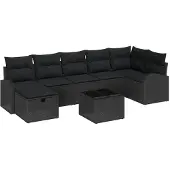vidaXL Sofa Set mit Kissen mit Speicher 8 pcs Schwarz Poly-Rattan
